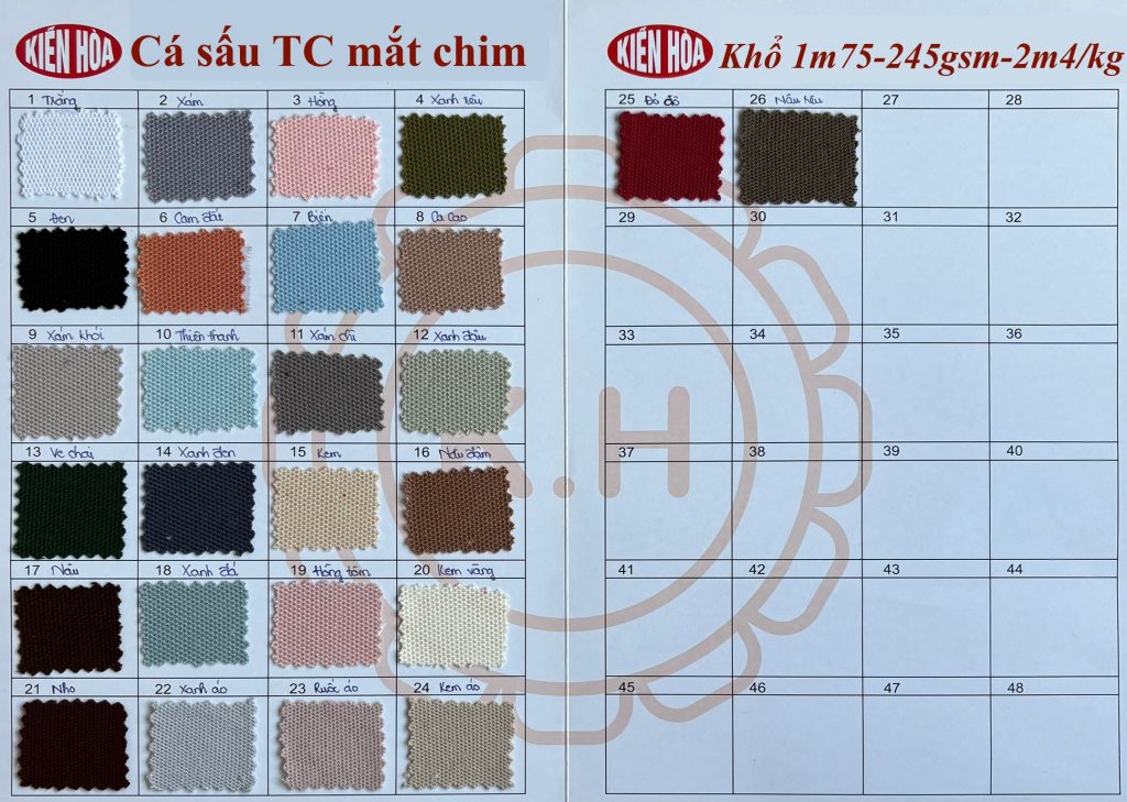 Bảng màu vải cá sấu tại Kiến Hòa