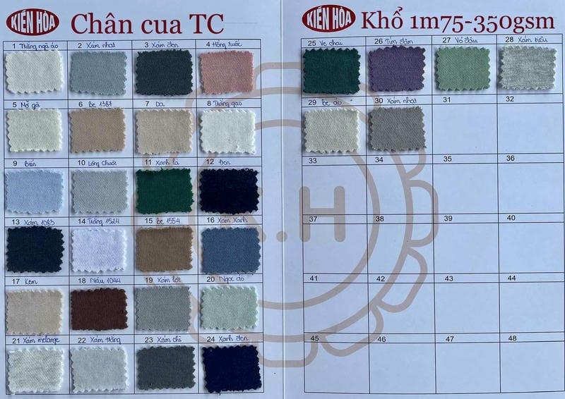 Bảng màu vải chân cua TC