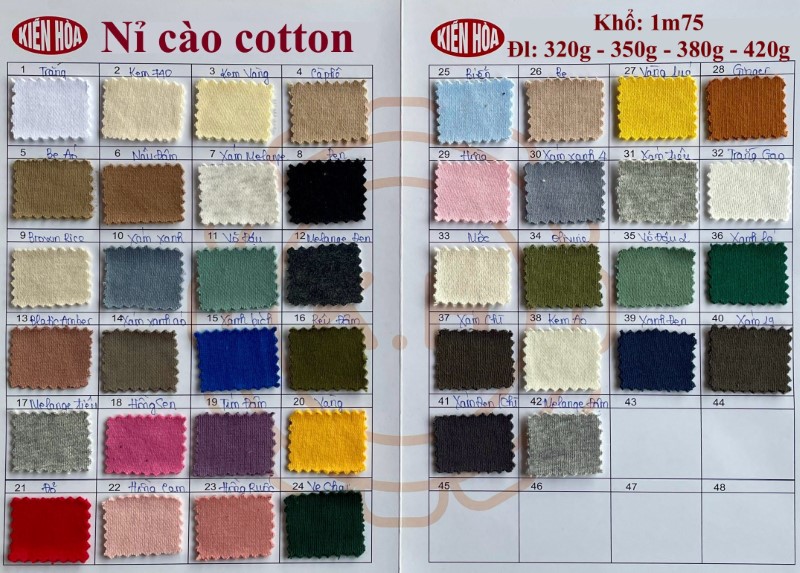 Bảng màu vải nỉ cotton