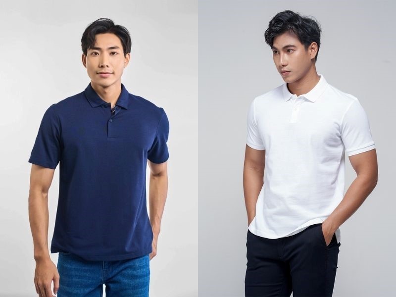 Vải cotton blend polyester may áo polo