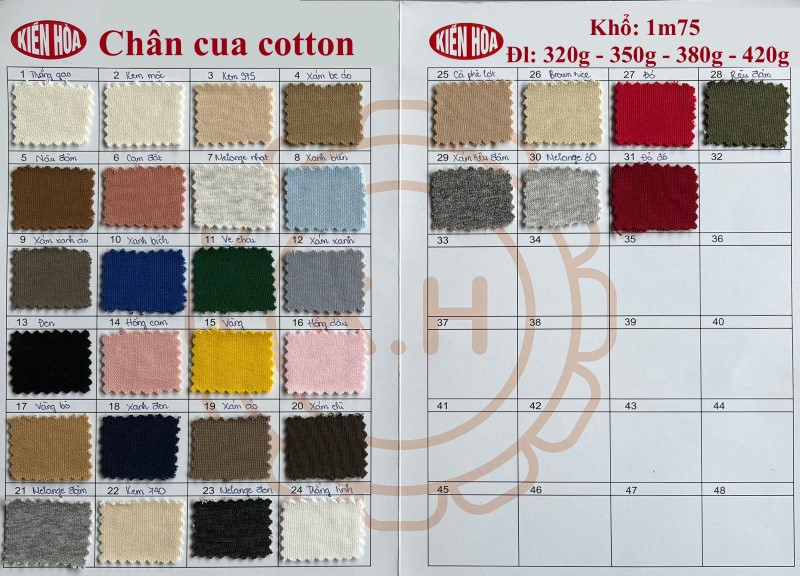 Bảng màu vải chân cua cotton 100%