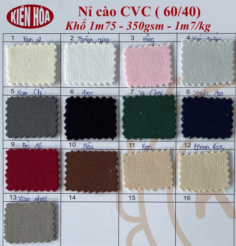 Bảng màu vải nỉ bông CVC 60/40