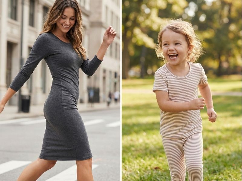 Cotton pha spandex may đồ phụ nữ, trẻ em