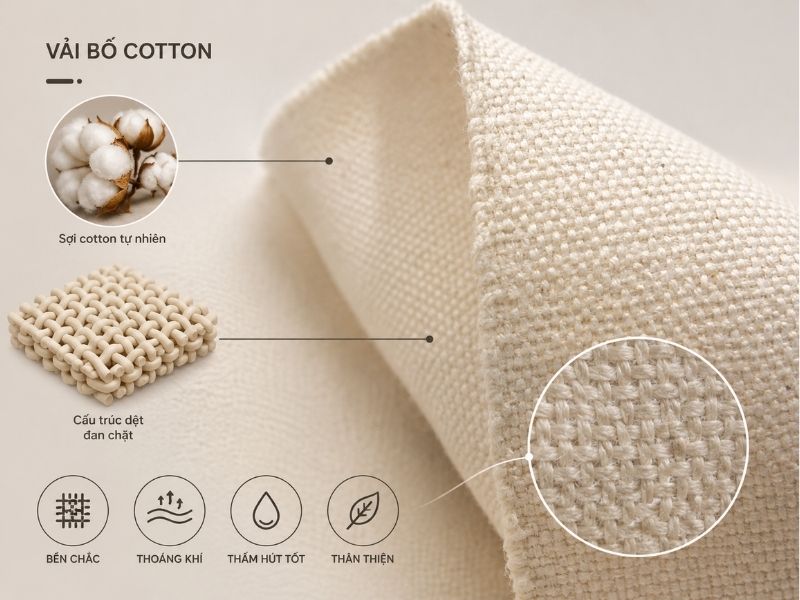 Vải bố cotton với các sợi đan ngang và dọc tạo cảm giác chắc chắn